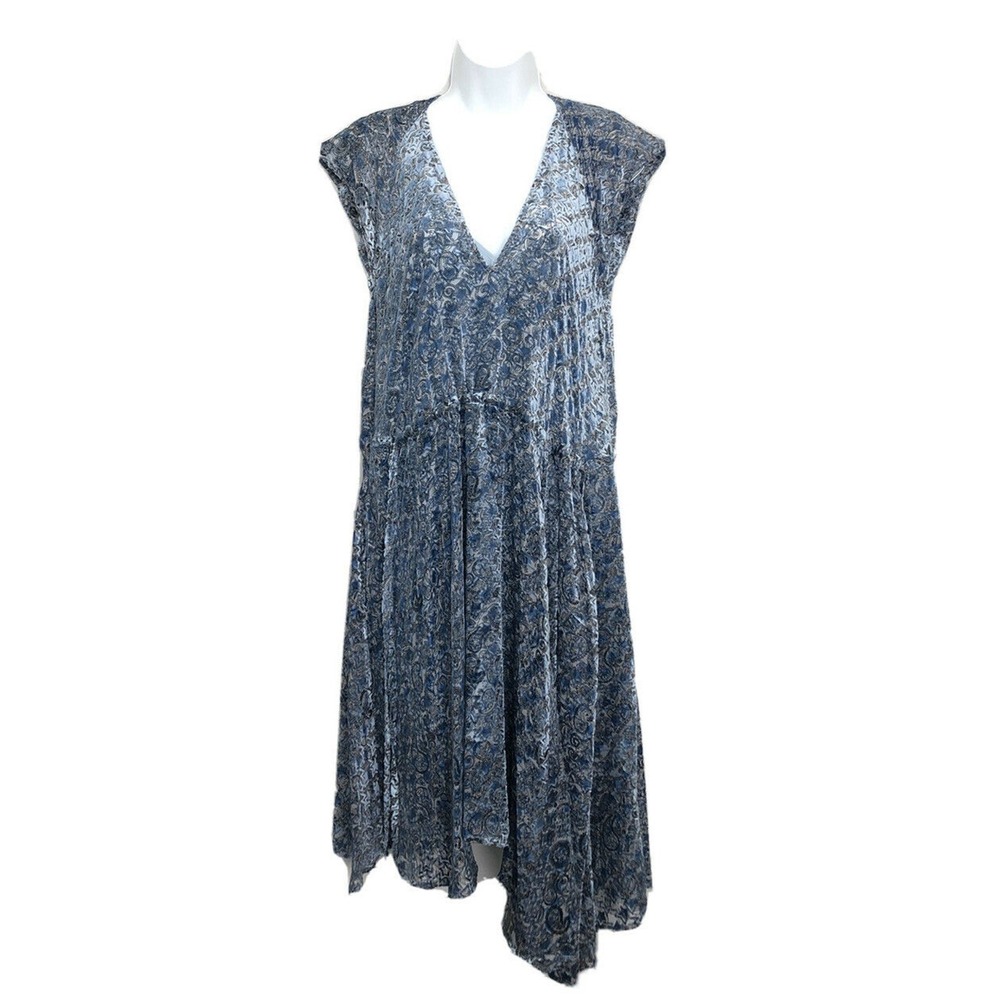 Zadig & Voltaire Womens Dress S Blue burnout velvet texture Paisley Silk Blend